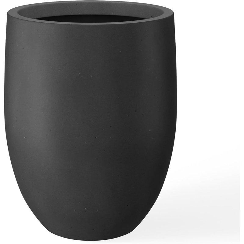  21.7in H Tall Concrete Planter, Modern Round Tapered Design Large Outdoor Indoor Decorative Pot with Drainage Hole and Rubber Plug for Home, Patio, and Garden, Burnished Black