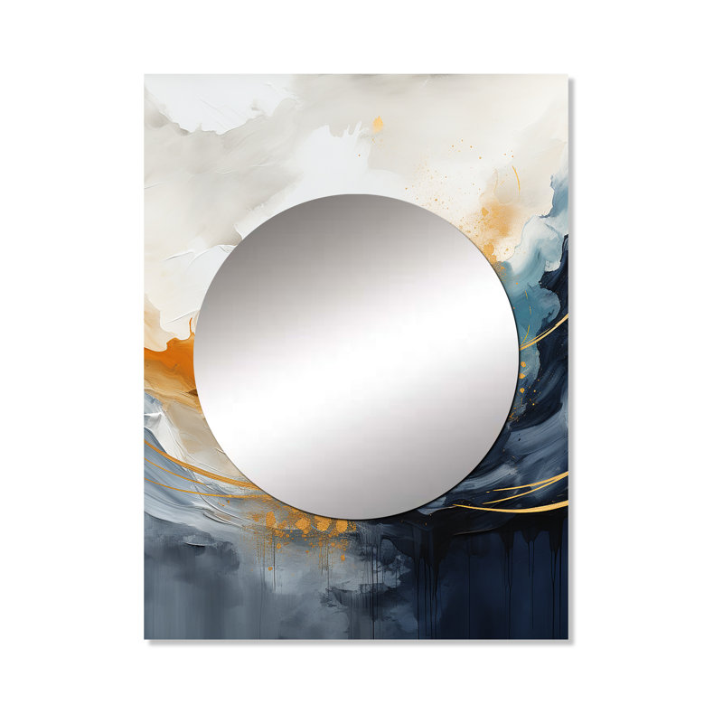 Malhorzata, harmonie fluide bleue et jaune, peinture II - miroir mural abstrait, miroir décoratif moderne, impression sur métal