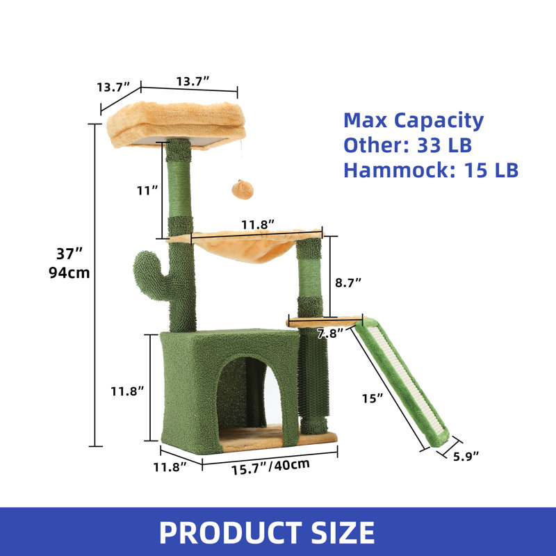 Multi-Level Cactus Cat Tree Tower with Perches, Condos, and Scratching Posts
