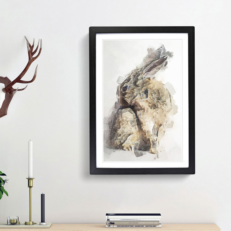Brown Rabbit in Abstract - Picture Frame Painting Print, 36cm H x 27cm W x 2cm D, Black Framed