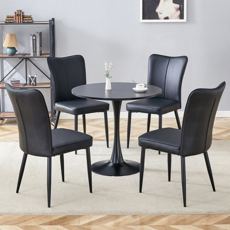Ensemble de salle à manger exquis avec chaises élégantes et table stable pour des réunions intimes, Noir, Noir