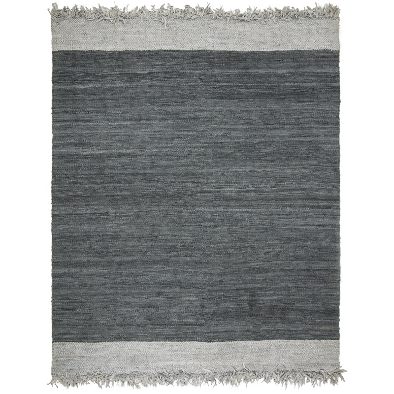 Exley Hand Woven Leather/Cotton Solid Color Rug in Dark Gray, Rectangle 8' x 10'