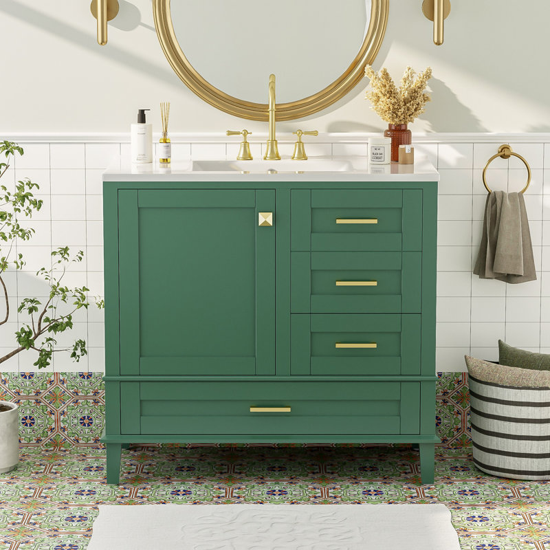 Meuble-lavabo 36 po, Doré, Vert