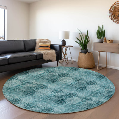 Premium Machine Washable Cerrito AMF557 Teal Rug