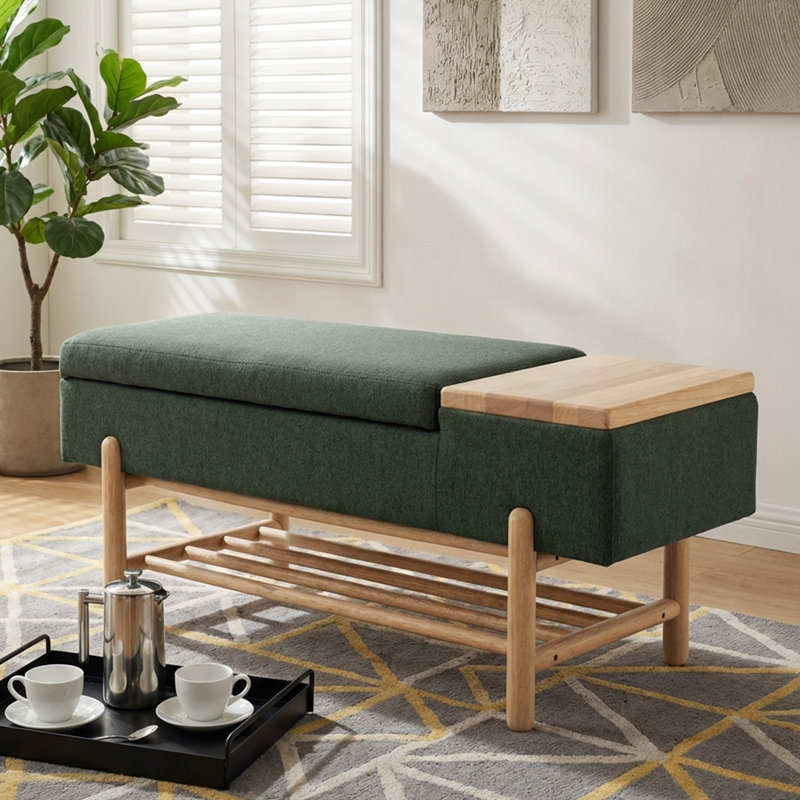 Mehrie Fabric Upholstered Storage Bench, Green