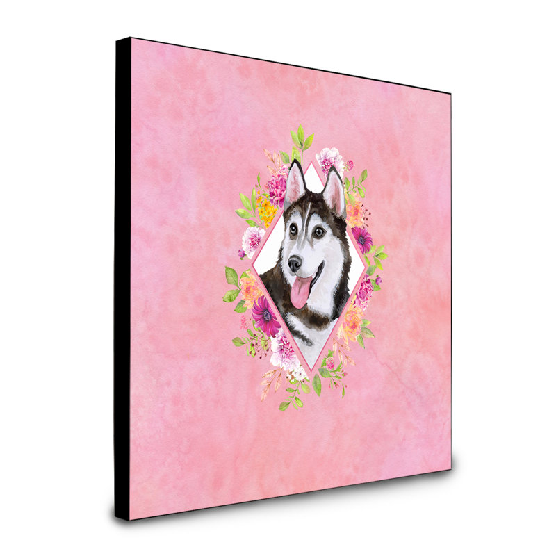Panneau mural Dollman Flowers, Rose, Husky sibérien gris