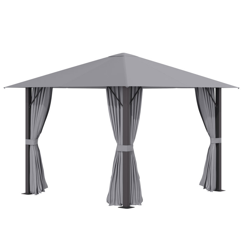 Pavillon de jardin en acier, Gris, H 102 po x l 116,4 po x P 116,4 po