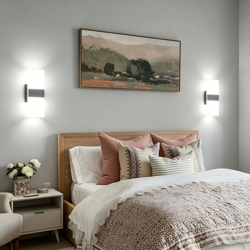 Dimmable Modern Wall Sconce with Rectangular Acrylic Lampshade, 6000K Hardwired, Black, 6000K