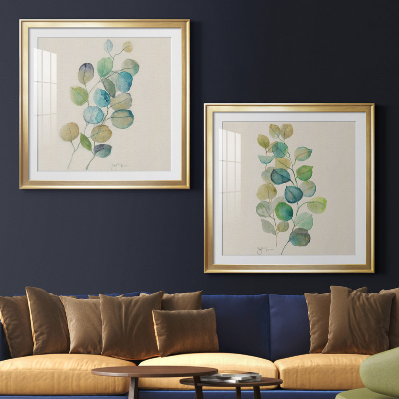 Eucalyptus I - ensemble de 2 reproductions d'art, Blanc, H 26,5 po x l 53 po x P 1,5 po, Papier encadré doré