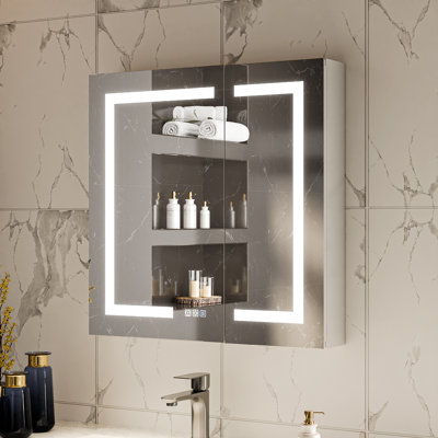 LED Lighting Medicine Cabinet With 3 Adjustable Shelves Recessed Or Surface Mount with Dimmable Light Defogger Outlet & USB