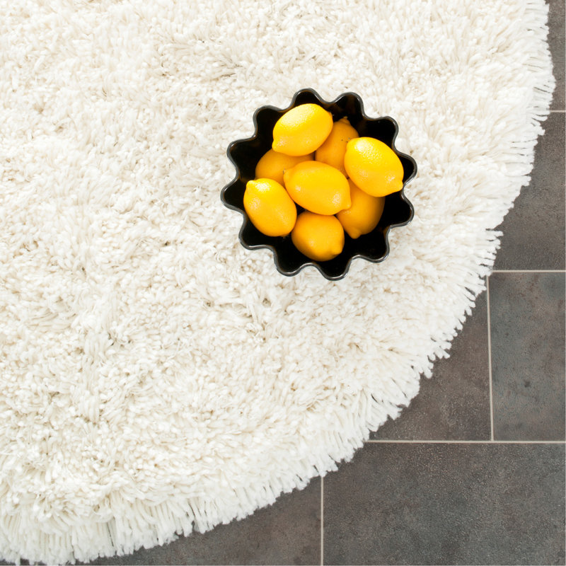 Tapis blanc en acrylique touffeté et fabriqué à la main Delane, Rond 6 pi