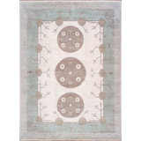 Khotan Hand Knotted Wool Oriental Area Rug in Ivory/Green