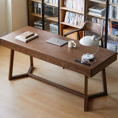 Bureau rectangulaire en bois massif avec tiroirs Walnut