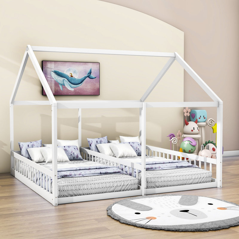 Pevely Twin Size House Platform Beds with Slats, White