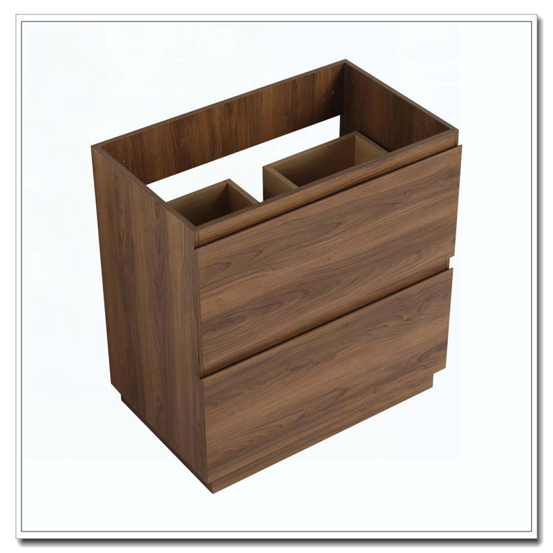 Armoire de salle de bain autoportante moderne avec deux tiroirs faciles à assembler, Brun