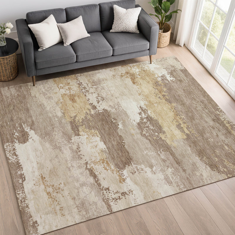 Tapis abstrait lavable à la machine de qualité supérieure Mayfield AMF2372, Moka, 10 pi x 14 pi