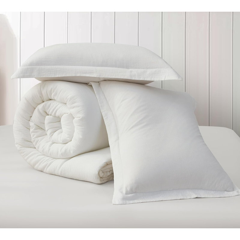 White Twin Cotton Muslin Reversible Comforter Set