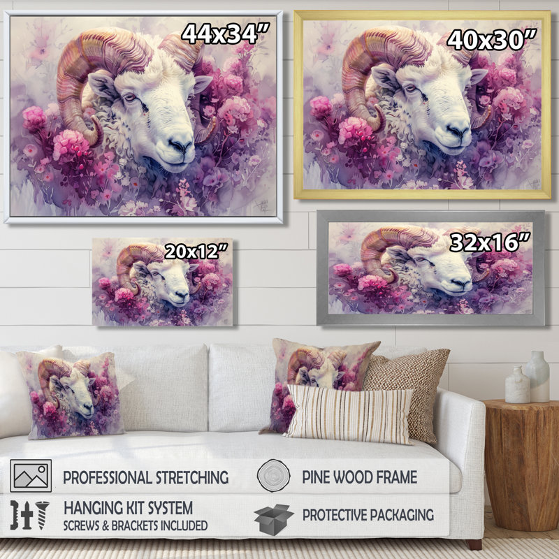Impression d'art mural mauve, blanc, Astrology Aries Ascension, Toile tendue, H 12 po x l 20 po