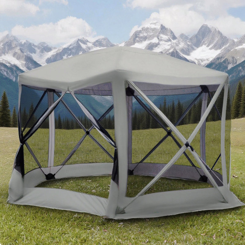 Tente de réception hexagonale à 6 côtés avec murs en filet et intérieur ombragé, 12 pi x 12 pi