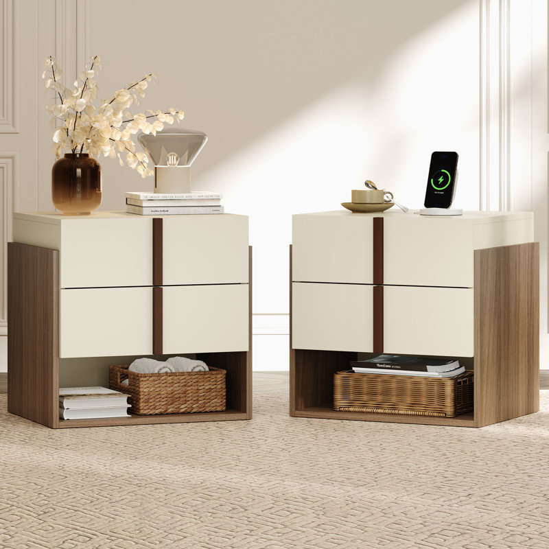 Modern Two-Tone Nightstand with Smart Charging Station, Set of 2