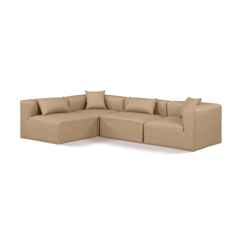 Houswerth Upholstered L-Shaped Sectional Reversible, Tan Vegan Leather