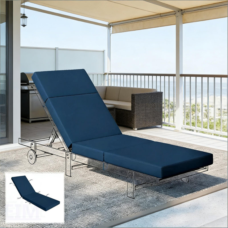 Comfortable Outdoor Pool Lounge Chair Cushion With UV50+ Protection And Non-Slip Design, For Patio And Garden, 1, Navy Blue