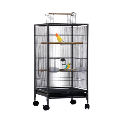 Grande cage à oiseaux sur pied 40 po, cage à perroquet en métal avec perchoirs en bois et plateau coulissant, cage à oiseaux avec bouteille d'eau et mangeoire pour perruche