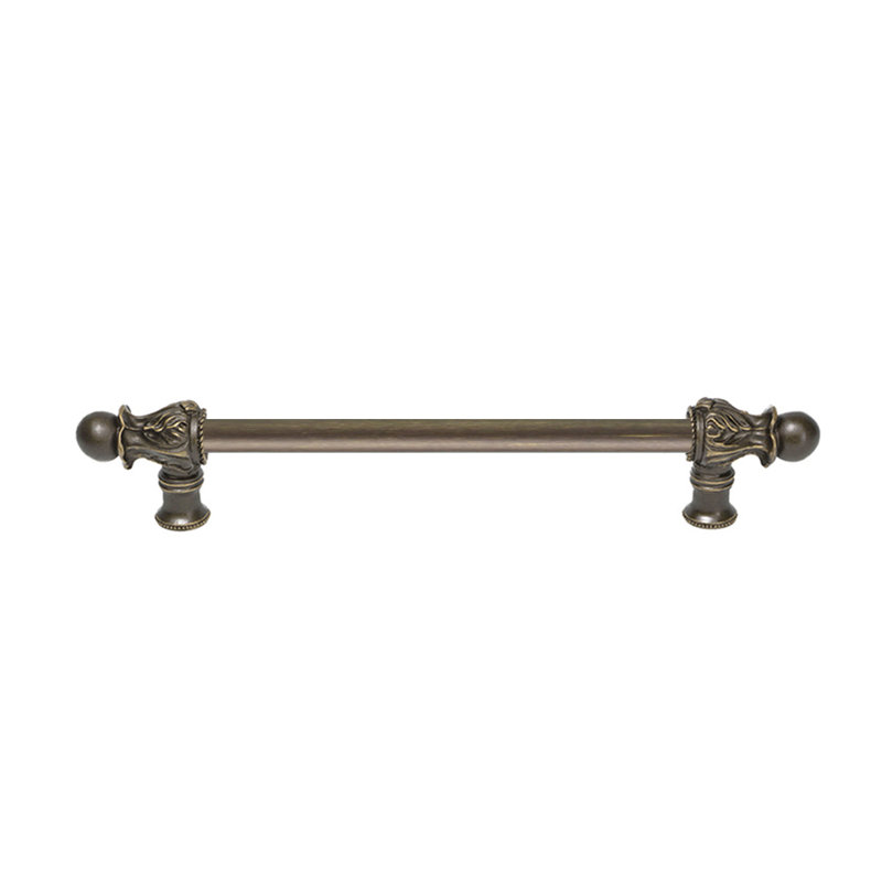 Acanthe avec 1/2 barre ronde lisse à longue poignée de style roman, 9", Laiton antique