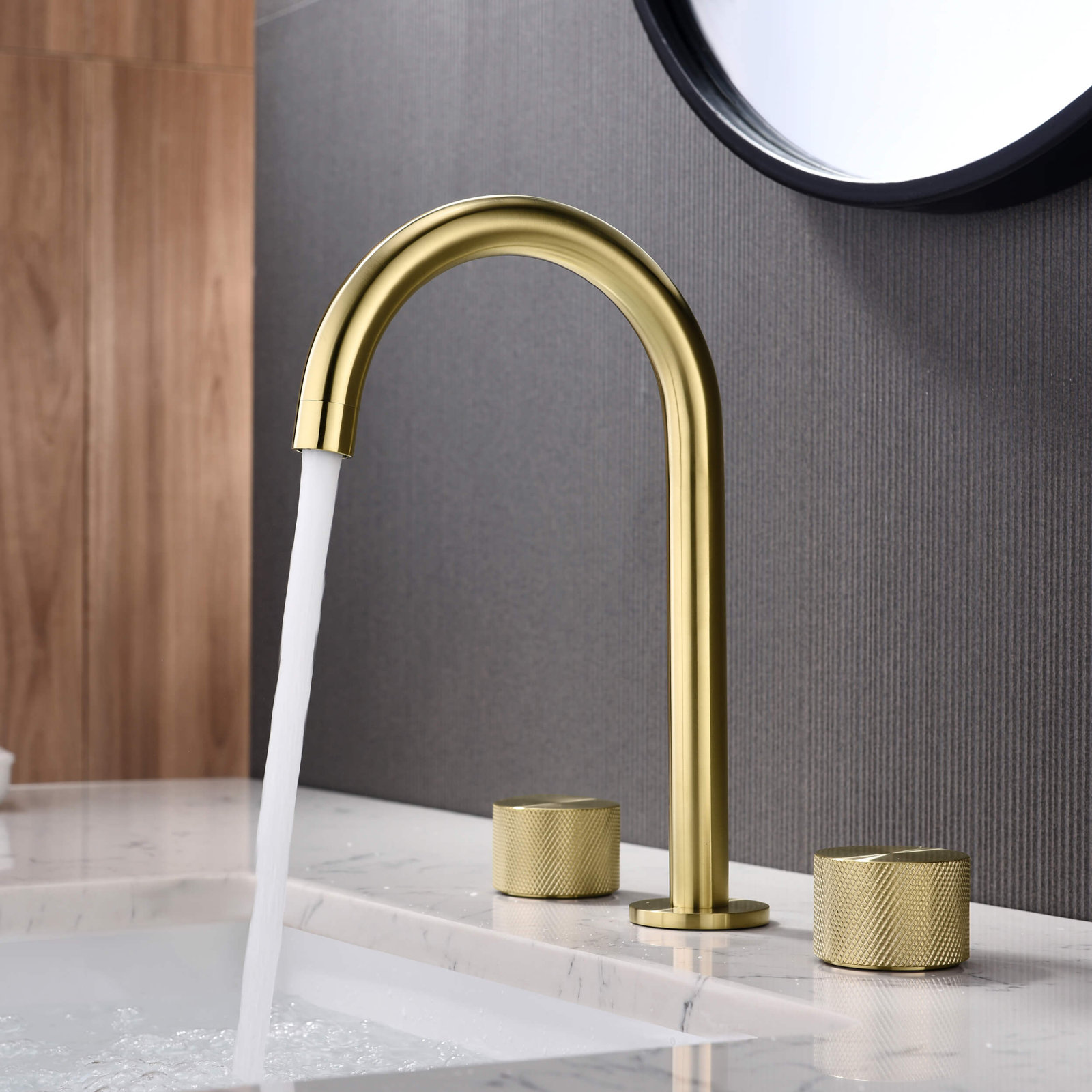 Circular X Widespread Bathroom Faucet 3 Hole, 2-handle Bathroom Sink Faucet with Drain Assembly, Brushed Gold