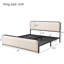 Lit très grand moderne, tête de lit tapissier beige et structure en métal de taille option de rangement sous le lit avec lattes incurvées robustes, beige