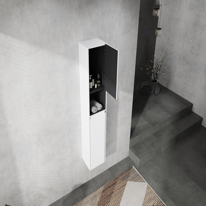 Armoire latérale de salle de bain 12 po, 2 portes à fermeture douce, conception à fixation flottante, Blanc
