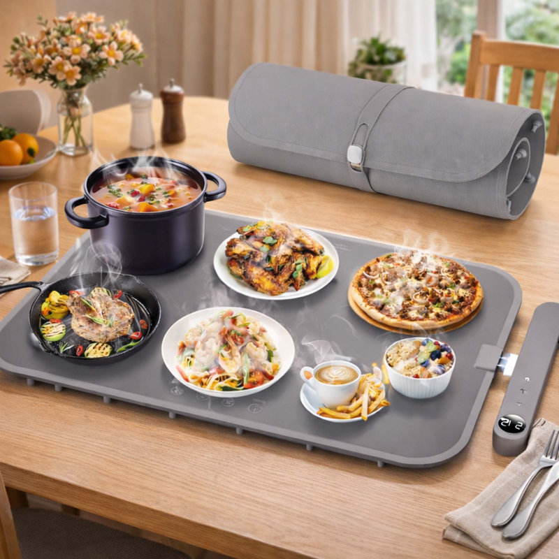 Food Warming Mat For Food Detachable, Upgrade High-Tech Graphene Heating Fast Full Surface, Electric Warming Tray With 6 Adjustable Temp, 6 Hours Timer Function For Parties Buffet And Daily Use，Grey