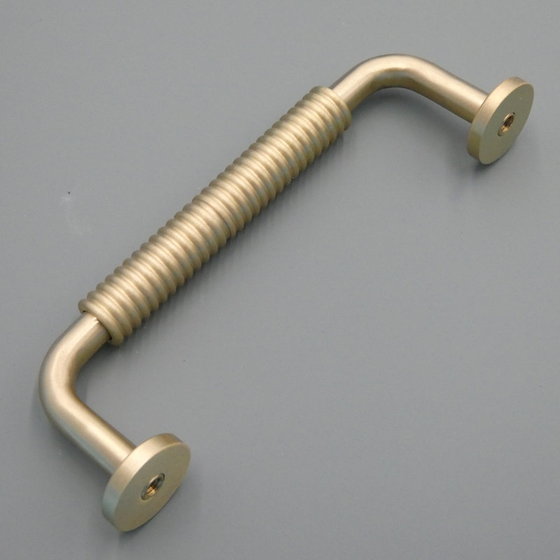 Ribbed Brushed Brass Contemporary Cabinet Pull, 5"