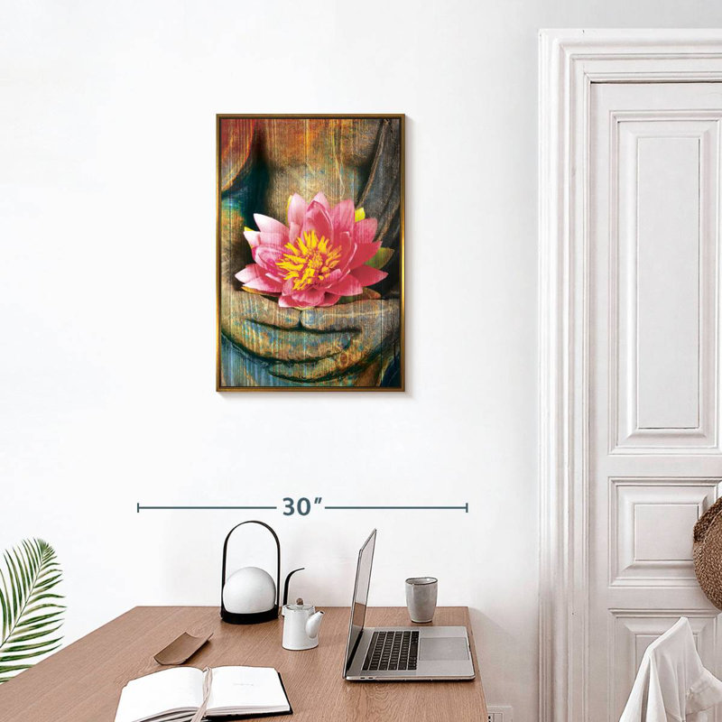 Lotus Buddha Hand, Floating Frame Gold, 17" x 25"