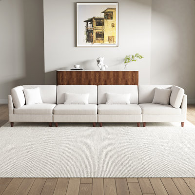 Ensemble modulaire en velours côtelé beige 4 pièces avec dossier coussiné et pieds en bois massif 4 pièces