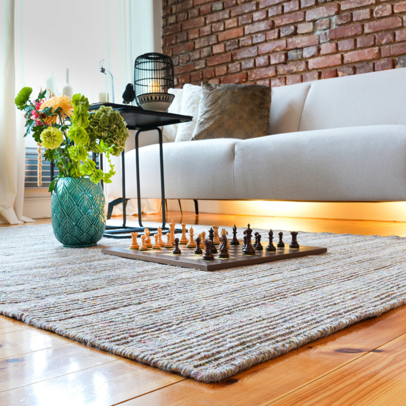 Jarven Solid Colour Wool Hand Woven Area Rug, Taupe, Rectangle 140 x 200cm