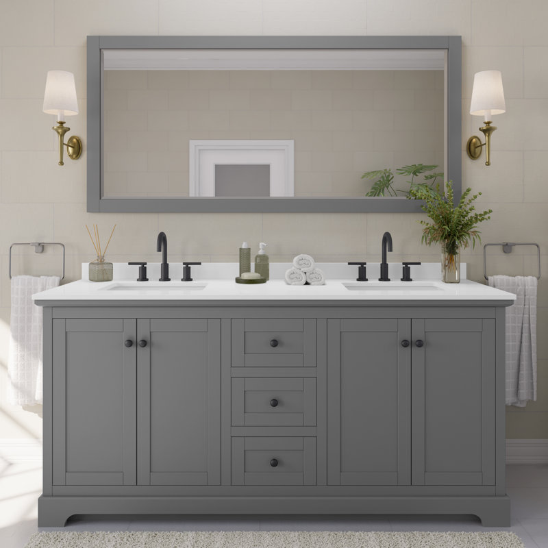 Avery Double Bathroom Vanity with Quartz Top, Matte Black, Dark Gray 1, Giotto Quartz 