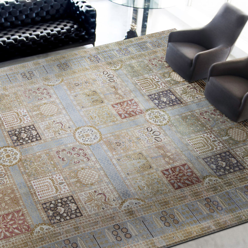 Wool Oriental Area Rug in Light Blue/Beige/Olive