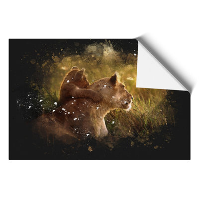 Lioness with Lion Cub Paint Splash - Frameless Print