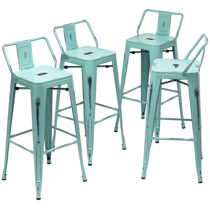 Hartmann Counter Stool with Metal Frame, Distressed Mint Green, Counter Stool (24” Seat Height)