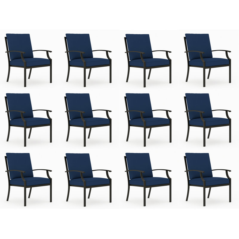 Chaise de salle à manger d'extérieur empilable en métal avec coussins (ensemble de 12), Marine