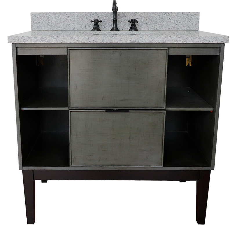 37'' Single Bathroom Vanity with Top, Gray Granite