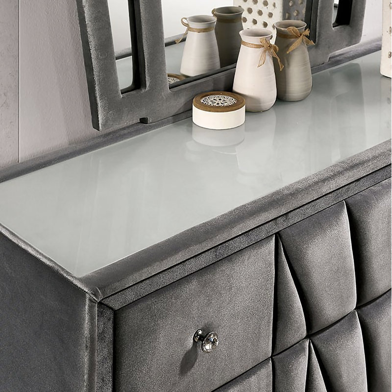 Commode 9 tiroirs Geziena, gris