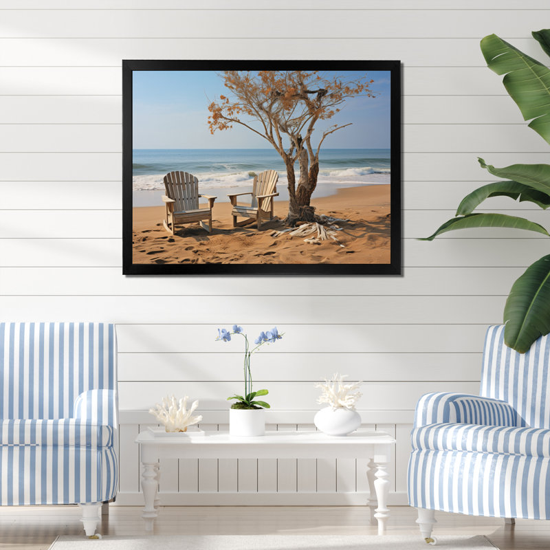 Ambur Beach Chairs Scenery II sur toile, Cadre photo noir, H 16 po x l 32 po x P 1 po