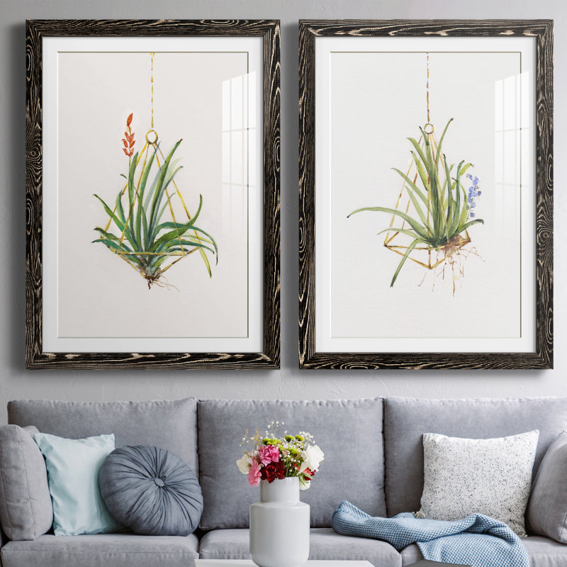 Gardenaire I - Ensemble de 2 peintures, H 31,5 po x l 47 po x P 1,5 po, Papier encadré noir