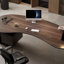 Bureau à 2 tiroirs brun noisette + bois massif courbé noir + acrylique + fer-52475290-52475287