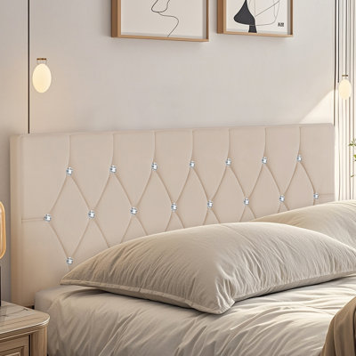 Adjustable Upholstered Headboard, Velvet Tufted Bed Headboard with Diamond Button Tufting, Height Adjustable Headboard with Metal Legs, Luxury Padded Headboard for King Beds