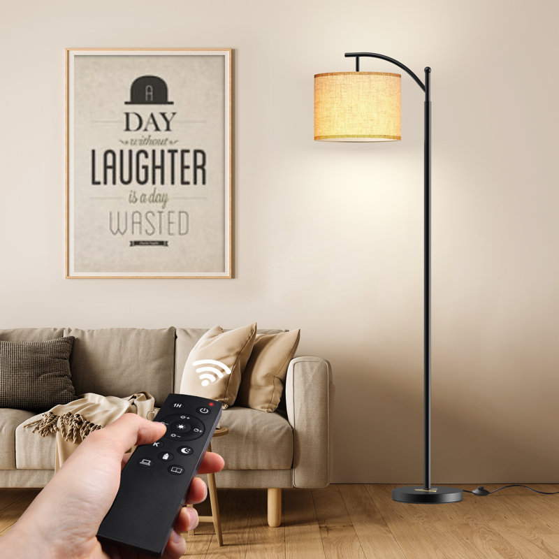 Lampe sur pied arquée 61,8 po Mykah avec télécommande et ampoule incluse, Blanc