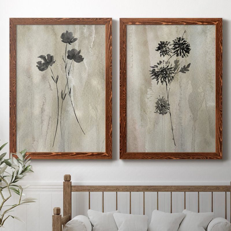 «Sumi-E Silhouette III», ensemble de 2 reproductions d'art, Toile encadrée, H 37,5 po x l 55 po x P 1,5 po, Walnut
