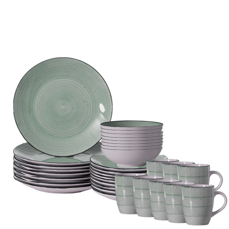 Aketzali Ceramic Dinnerware Set 32 Piece - Service for 8, Green